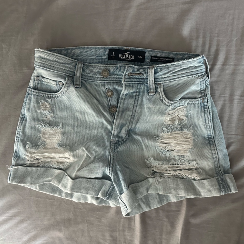 Hollister Faded Blue Ripped Denim Shorts